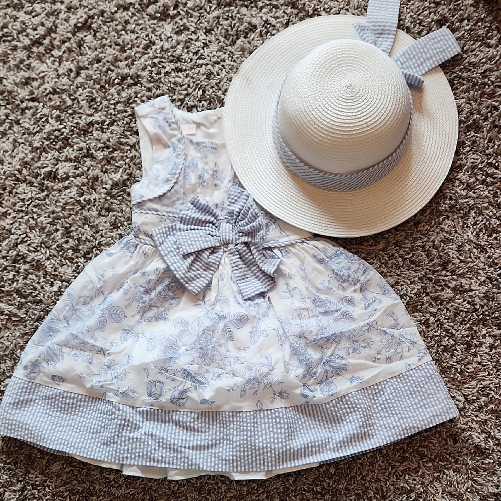 Bonnie Jean Blue And White Dress And Matching Hat 2t Easter